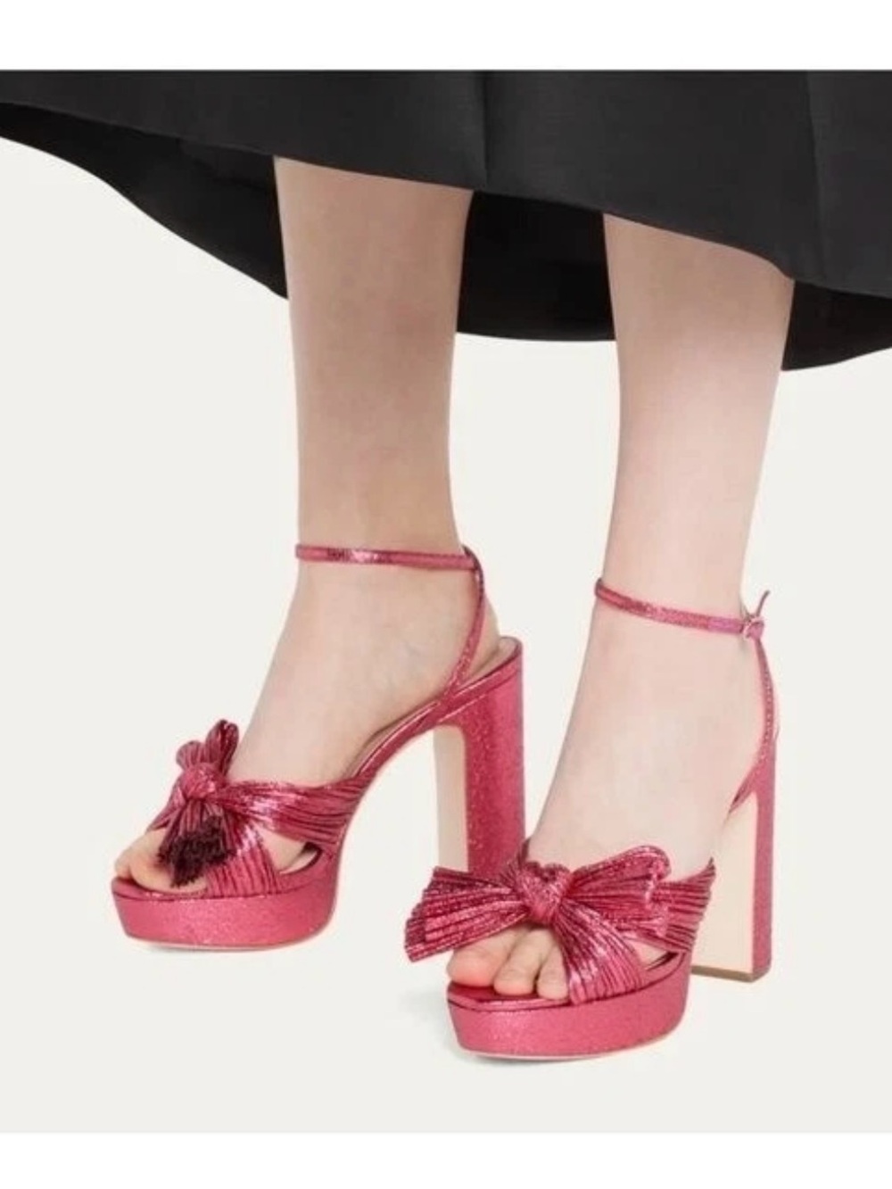 Pink Metallic Bow Platform Sandals with Ankle Strap